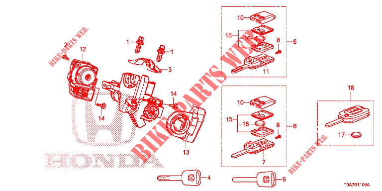 KEY CYLINDER COMPONENTS  for Honda CR-V 2.0 ELEGANCE 5 Doors 5 speed automatic 2014