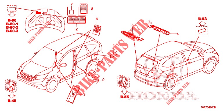 EMBLEMS/CAUTION LABELS  for Honda CR-V 2.0 EXCLUSIVE NAVI 5 Doors 6 speed manual 2014