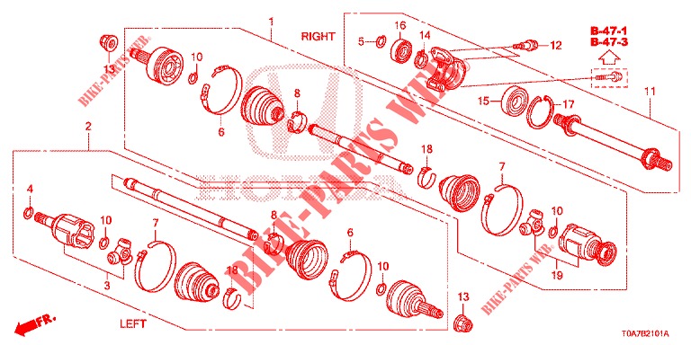 FRONT DRIVESHAFT/HALF SHA FT (2.0L) for Honda CR-V 2.0 EXCLUSIVE NAVI 5 Doors 6 speed manual 2014