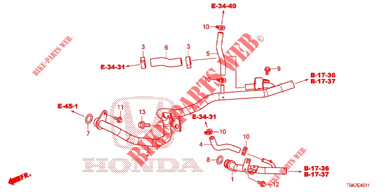 WATER HOSE/HEATER DUCT (DIESEL) (1.6L) for Honda CR-V DIESEL 1.6 EXECUTIVE NAVI 5 Doors 6 speed manual 2014