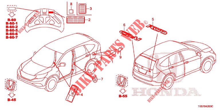EMBLEMS/CAUTION LABELS  for Honda CR-V DIESEL 1.6 EXECUTIVE NAVI 4WD 5 Doors 6 speed manual 2016