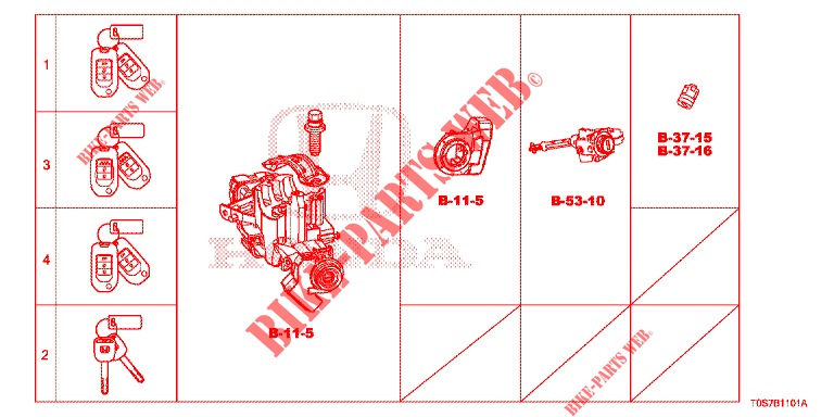 KEY CYLINDER SET(LH)  for Honda CR-V DIESEL 1.6 EXECUTIVE NAVI 4WD 5 Doors 6 speed manual 2016