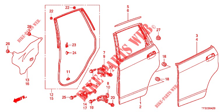 REAR DOOR PANEL (4D)  for Honda JAZZ 1.4 LUXURY 5 Doors 5 speed manual 2012