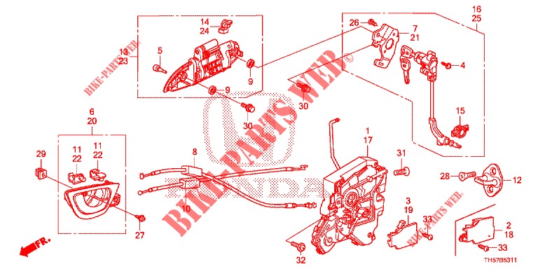 FRONT DOOR LOCK/OUTER HAN DLE (2) for Honda JAZZ 1.4 LS 5 Doors 5 speed manual 2012