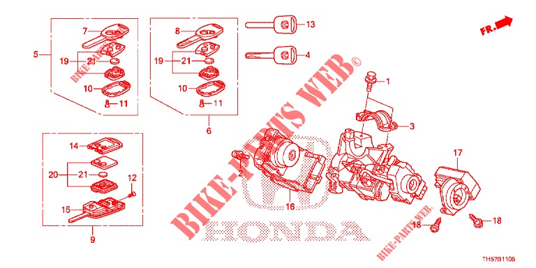 KEY CYLINDER COMPONENTS  for Honda JAZZ 1.4 LS 5 Doors 5 speed manual 2012