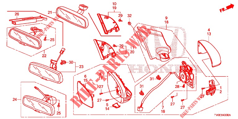 MIRROR/SUNVISOR  for Honda CIVIC DIESEL 1.6 LIFSTYLE 5 Doors 6 speed manual 2014