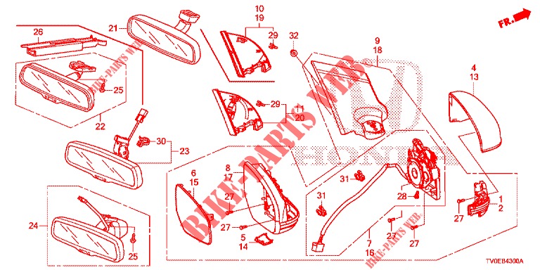 MIRROR/SUNVISOR  for Honda CIVIC 1.8 LIFESTYLE 5 Doors 6 speed manual 2014