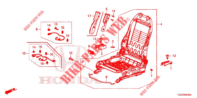 FRONT SEAT COMPONENTS (D.) (SIEGE REGLAGE MANUEL) (1) for Honda CIVIC 1.5 SPORT NAVI 5 Doors 6 speed manual 2018