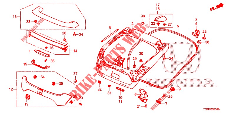 TAILGATE PANEL (2D)  for Honda CIVIC 1.5 SPORT NAVI 5 Doors 6 speed manual 2018