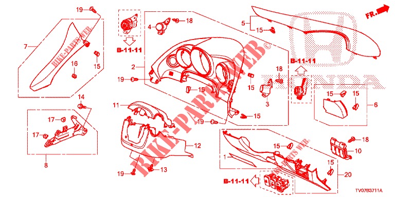 INSTRUMENT GARNISH (COTE DE CONDUCTEUR) (RH) for Honda CIVIC 1.4 ES 5 Doors 6 speed manual 2012