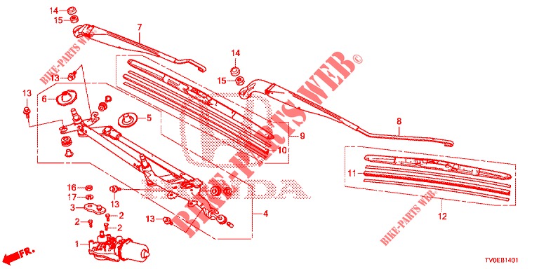 FRONT WINDSHIELD WIPER (RH) for Honda CIVIC 1.8 EX 5 Doors 6 speed manual 2014