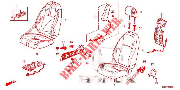 FRONT SEAT/SEATBELTS (D.) (RH) for Honda CIVIC 1.0 ENTRY 5 Doors 6 speed manual 2018