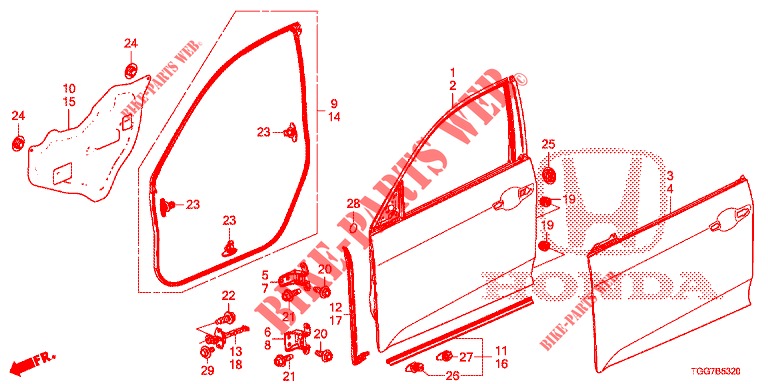 FRONT DOOR PANELS (2D)  for Honda CIVIC 1.0 TOP 5 Doors 6 speed manual 2018