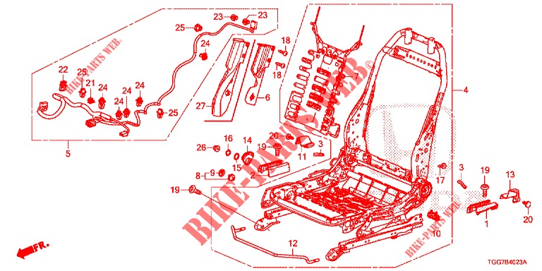 FRONT SEAT COMPONENTS (D.) (HAUTEUR MANUELLE) (2) for Honda CIVIC 1.5 RS 5 Doors 6 speed manual 2018