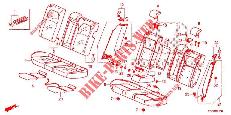 REAR SEAT/SEATBELT (2D)  for Honda CIVIC  1.0 S 5 Doors 6 speed manual 2018