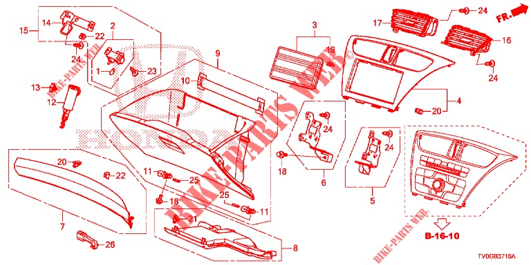 INSTRUMENT GARNISH (COTE DE PASSAGER) (RH) for Honda CIVIC DIESEL 1.6 EX EURO 6 5 Doors 6 speed manual 2015