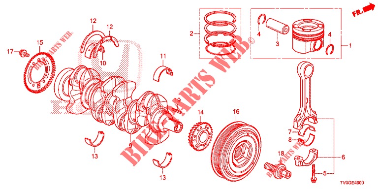 CRANKSHAFT/PISTON (DIESEL) for Honda CIVIC DIESEL 1.6 EXGT EURO 6 5 Doors 6 speed manual 2015