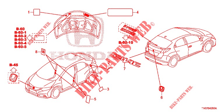 EMBLEMS/CAUTION LABELS  for Honda CIVIC 1.8 SE 5 Doors 6 speed manual 2013