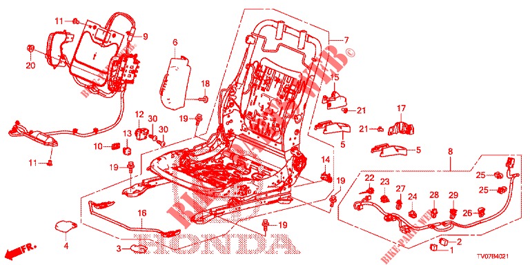 FRONT SEAT COMPONENTS (D.) (HAUTEUR MANUELLE) for Honda CIVIC 1.8 SE 5 Doors 6 speed manual 2013