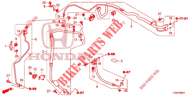 AIR CONDITIONER (FLEXIBLES/TUYAUX) (RH) for Honda CIVIC DIESEL 1.6 MID 5 Doors 6 speed manual 2018
