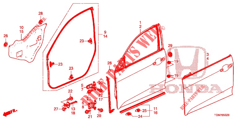 FRONT DOOR PANELS (2D)  for Honda CIVIC DIESEL 1.6 MID 5 Doors 6 speed manual 2018
