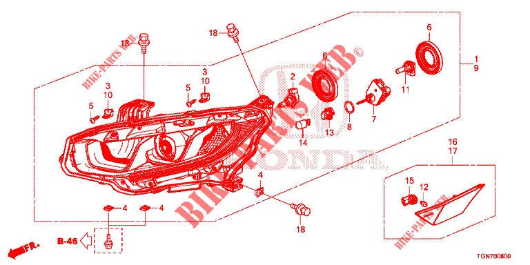 HEADLIGHT (HALOGENE) for Honda CIVIC DIESEL 1.6 MID 5 Doors 6 speed manual 2018