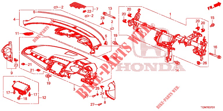 INSTRUMENT PANEL UPPER (RH) for Honda CIVIC DIESEL 1.6 MID 5 Doors 6 speed manual 2018
