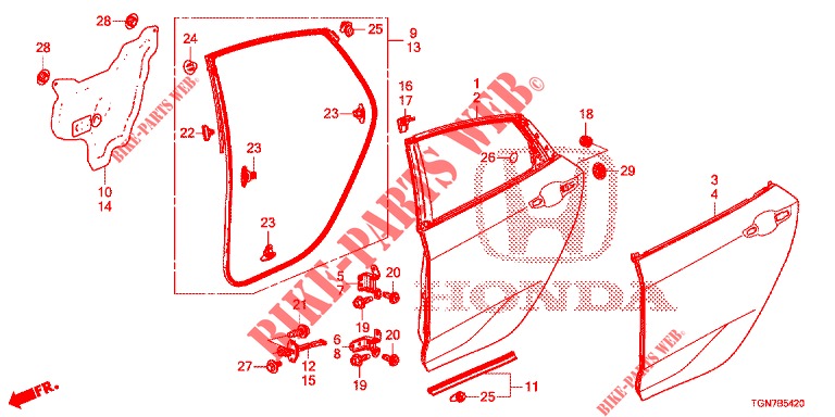 REAR DOOR PANELS (4D)  for Honda CIVIC DIESEL 1.6 MID 5 Doors 6 speed manual 2018