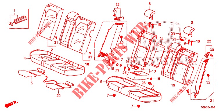 REAR SEAT/SEATBELT (2D)  for Honda CIVIC DIESEL 1.6 MID 5 Doors 6 speed manual 2018