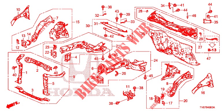 FRONT BULKHEAD/DASHBOARD  for Honda CIVIC TYPE R 5 Doors 6 speed manual 2015
