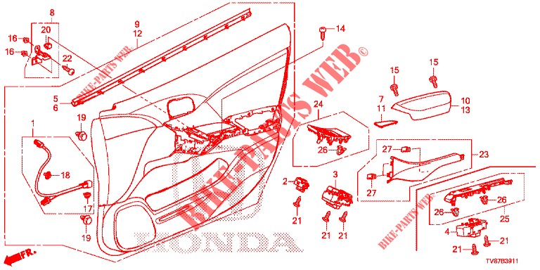 FRONT DOOR LINING (RH) for Honda CIVIC TYPE R 5 Doors 6 speed manual 2015