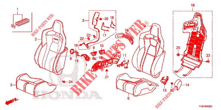 FRONT SEAT/SEATBELTS (D.) (RH) for Honda CIVIC TYPE R 5 Doors 6 speed manual 2015