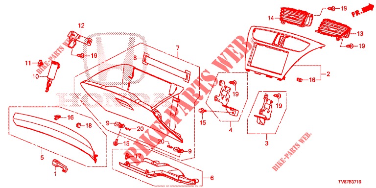 INSTRUMENT GARNISH (COTE DE PASSAGER) (RH) for Honda CIVIC TYPE R 5 Doors 6 speed manual 2015