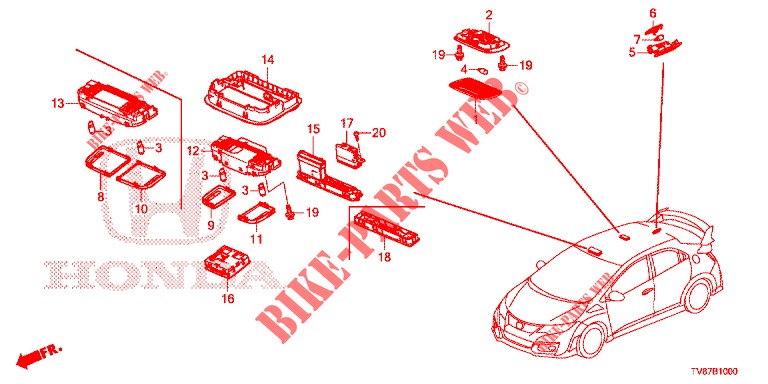 INTERIOR LIGHT  for Honda CIVIC TYPE R 5 Doors 6 speed manual 2015