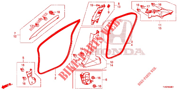 PILLAR GARNISH (RH) for Honda CIVIC TYPE R 5 Doors 6 speed manual 2015