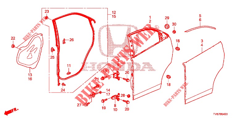 REAR DOOR PANELS (4D)  for Honda CIVIC TYPE R 5 Doors 6 speed manual 2015