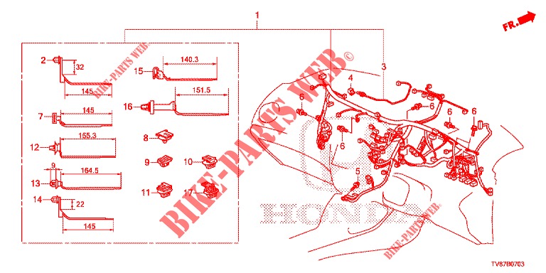 WIRE HARNESS (2) (RH) for Honda CIVIC TYPE R 5 Doors 6 speed manual 2015