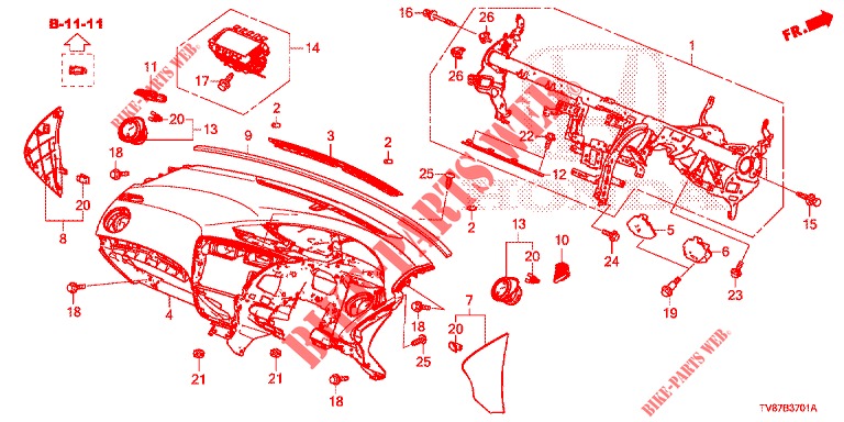 INSTRUMENT PANEL UPPER (RH) for Honda CIVIC TYPE R 5 Doors 6 speed manual 2016