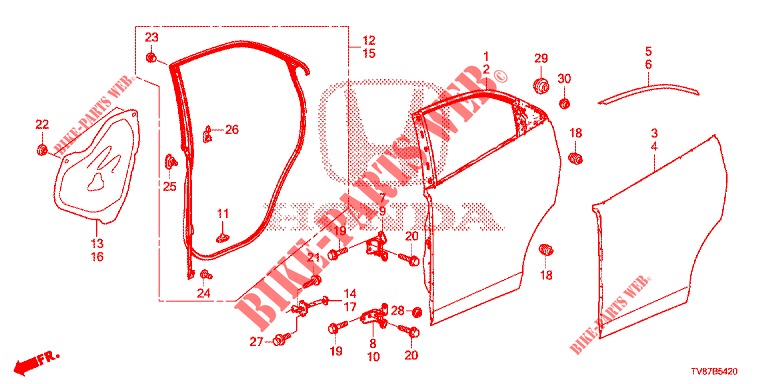 REAR DOOR PANELS (4D)  for Honda CIVIC TYPE R 5 Doors 6 speed manual 2016