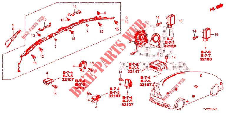 SRS UNIT (RH)  for Honda CIVIC TYPE R 5 Doors 6 speed manual 2016