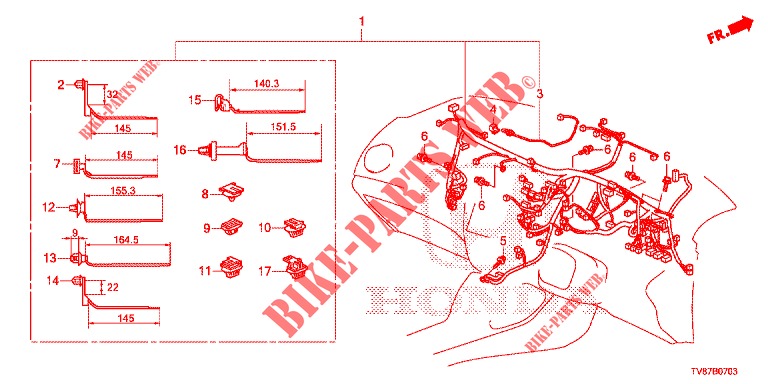 WIRE HARNESS (2) (RH) for Honda CIVIC TYPE R 5 Doors 6 speed manual 2016