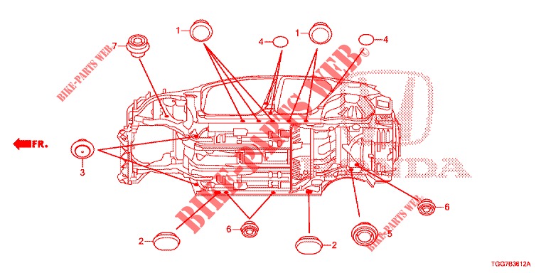 GROMMET (INFERIEUR) for Honda CIVIC  TYPE R 5 Doors 6 speed manual 2017