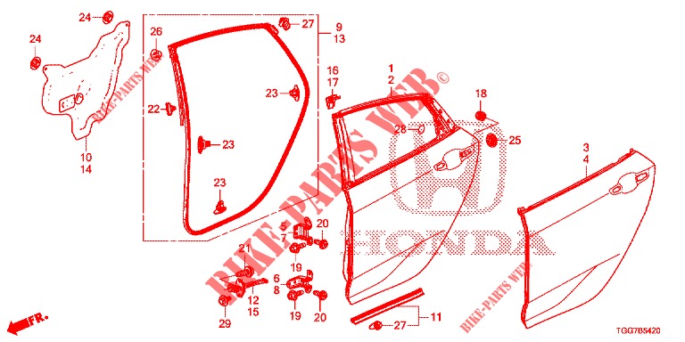 REAR DOOR PANELS (4D)  for Honda CIVIC  TYPE R 5 Doors 6 speed manual 2018