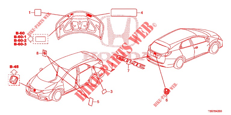 EMBLEMS/CAUTION LABELS  for Honda CIVIC TOURER 1.8 EXGT 5 Doors 5 speed automatic 2014