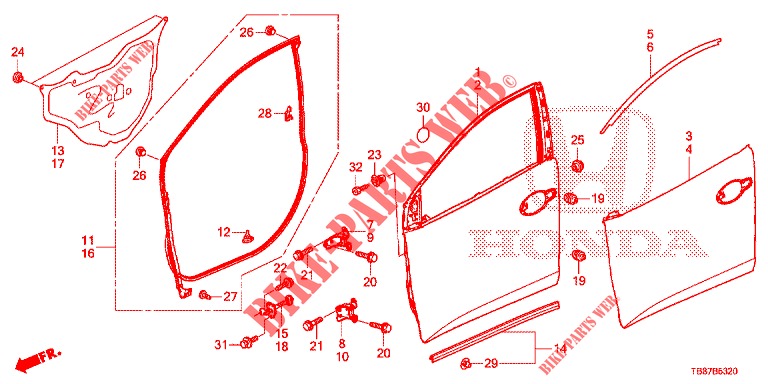 FRONT DOOR PANELS (2D)  for Honda CIVIC TOURER 1.8 EXGT 5 Doors 5 speed automatic 2014