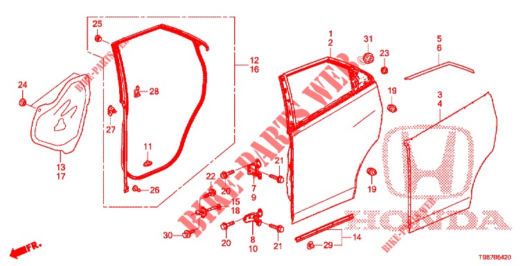 REAR DOOR PANELS (4D)  for Honda CIVIC TOURER 1.8 EXGT 5 Doors 5 speed automatic 2014