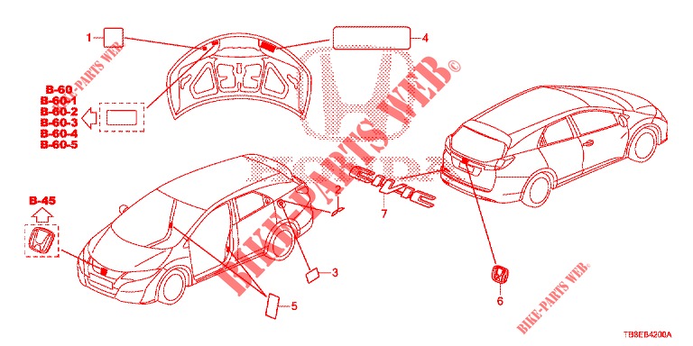 EMBLEMS/CAUTION LABELS  for Honda CIVIC TOURER 1.8 ES 5 Doors 5 speed automatic 2015
