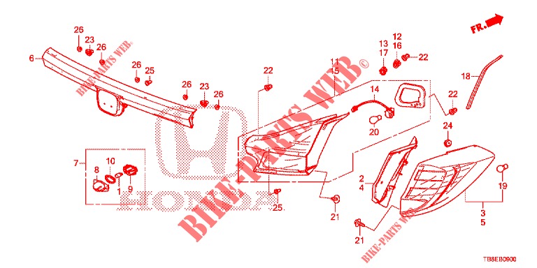 TAILLIGHT/LICENSE LIGHT (PGM FI)  for Honda CIVIC TOURER 1.8 ES 5 Doors 5 speed automatic 2015