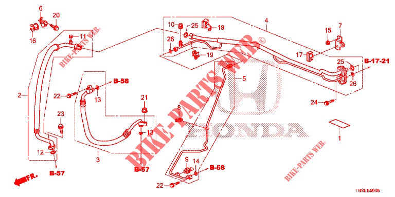 AIR CONDITIONER (FLEXIBLES/TUYAUX) (1.8L) (RH) (2) for Honda CIVIC TOURER 1.8 SE 5 Doors 5 speed automatic 2016