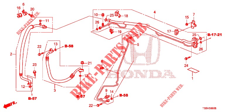 AIR CONDITIONER (FLEXIBLES/TUYAUX) (1.8L) (RH) for Honda CIVIC TOURER 1.8 EX 5 Doors 5 speed automatic 2017